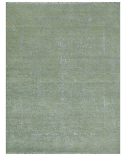 8X10 Fine Hand Knotted Green And Gray Modern abstract Design Wool and Art Silk Rug - Nuvé