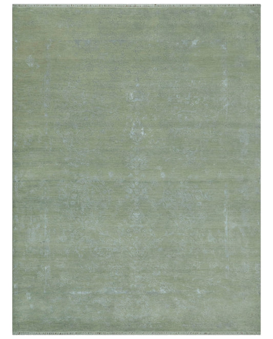 8X10 Fine Hand Knotted Green And Gray Modern abstract Design Wool and Art Silk Rug - Nuvé