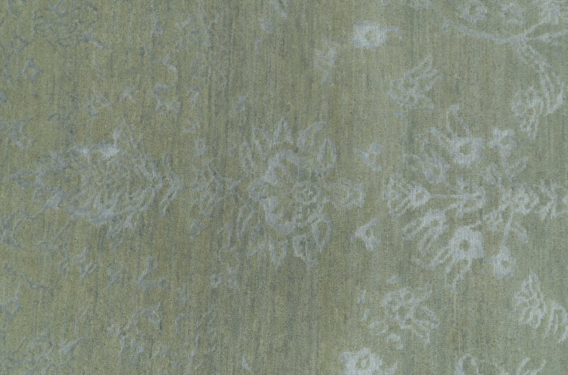 8X10 Fine Hand Knotted Green And Gray Modern abstract Design Wool and Art Silk Rug - Nuvé