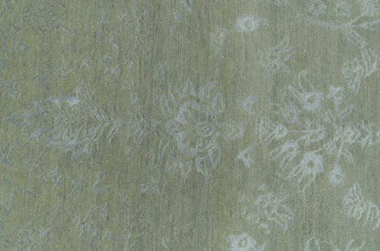 8X10 Fine Hand Knotted Green And Gray Modern abstract Design Wool and Art Silk Rug - Nuvé