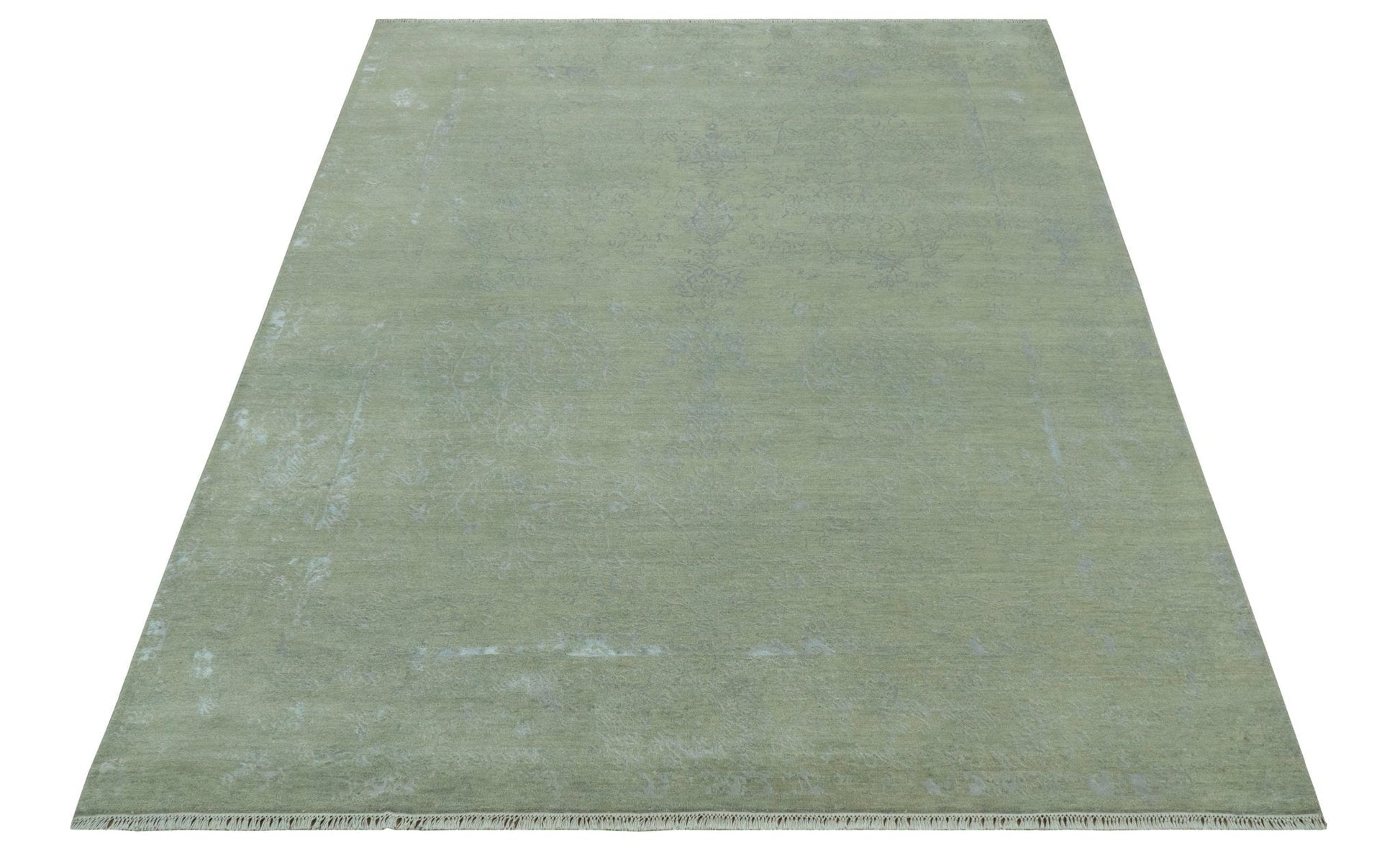 8X10 Fine Hand Knotted Green And Gray Modern abstract Design Wool and Art Silk Rug - Nuvé