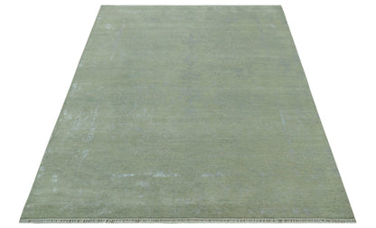 8X10 Fine Hand Knotted Green And Gray Modern abstract Design Wool and Art Silk Rug - Nuvé