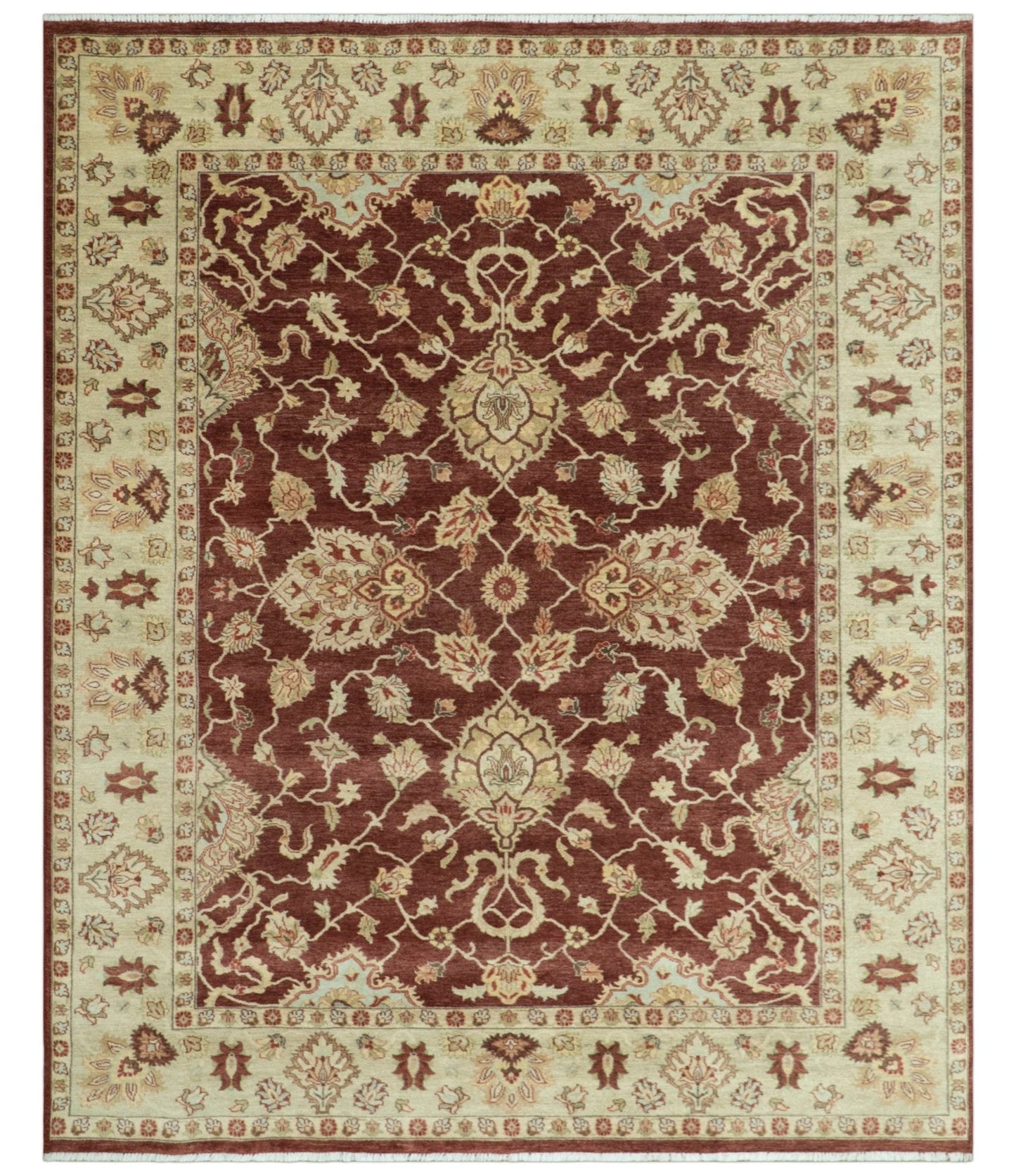 8X10 Fine Hand Knotted Rust And Gold Traditional Design Wool Rug - Nuvé