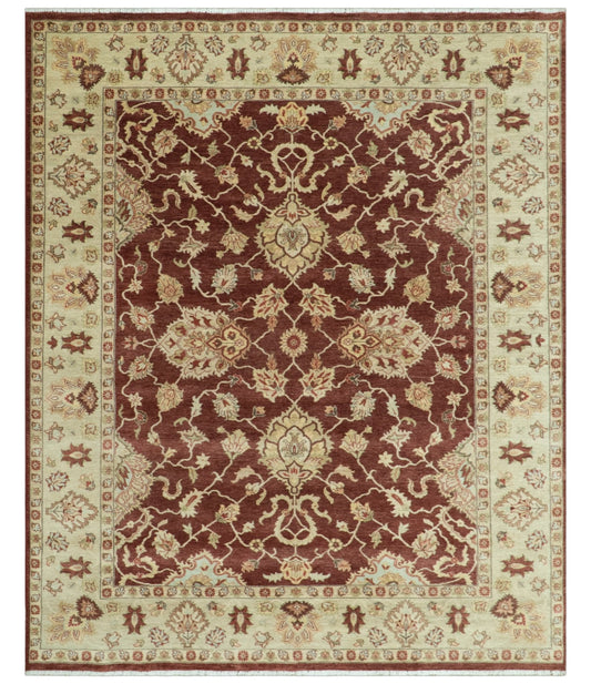 8X10 Fine Hand Knotted Rust And Gold Traditional Design Wool Rug - Nuvé