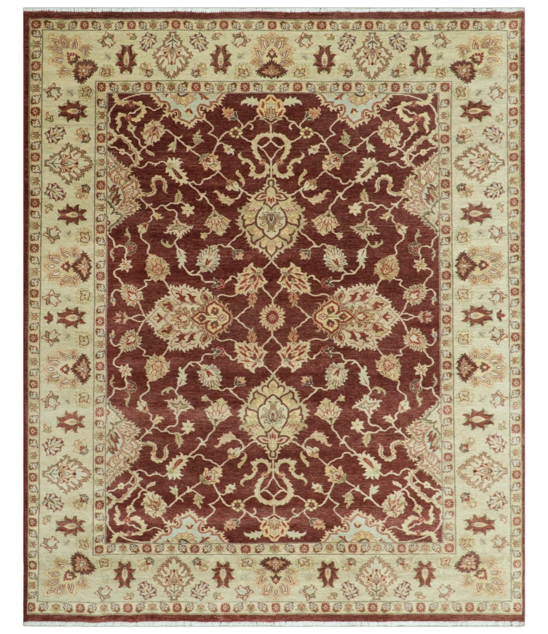 8X10 Fine Hand Knotted Rust And Gold Traditional Design Wool Rug - Nuvé