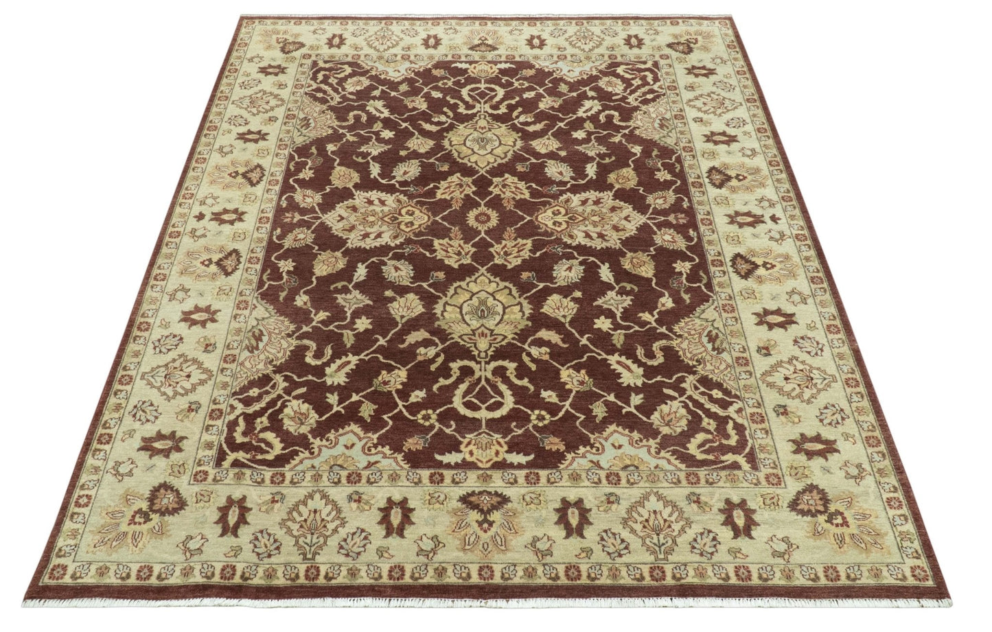 8X10 Fine Hand Knotted Rust And Gold Traditional Design Wool Rug - Nuvé