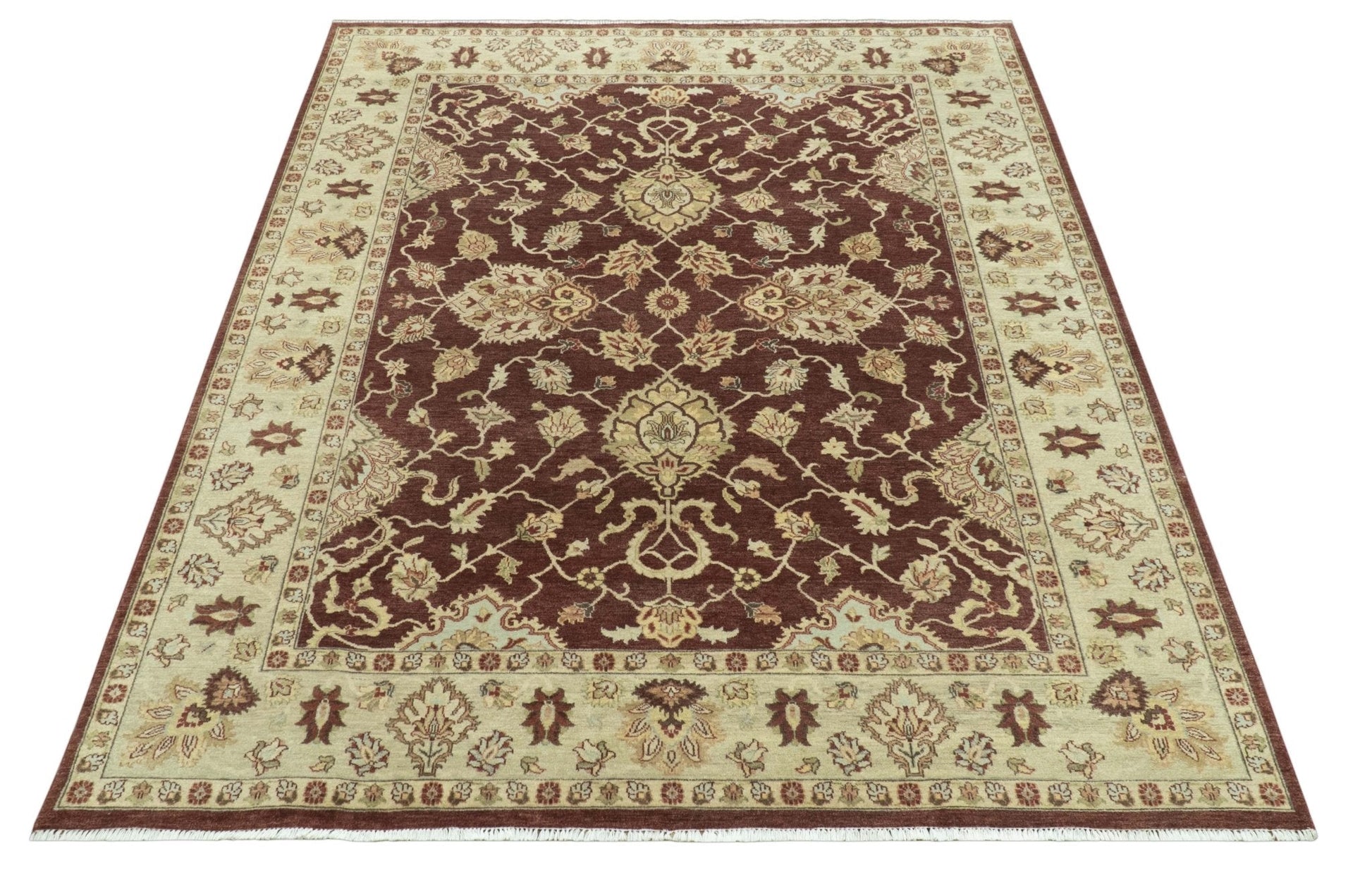 8X10 Fine Hand Knotted Rust And Gold Traditional Design Wool Rug - Nuvé