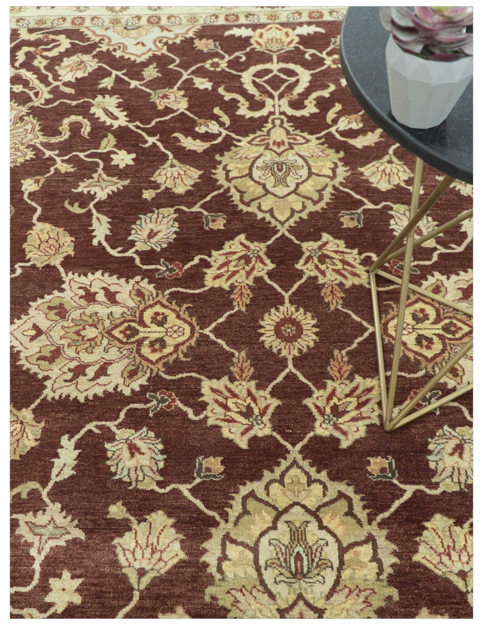 8X10 Fine Hand Knotted Rust And Gold Traditional Design Wool Rug - Nuvé
