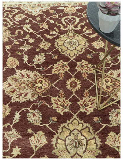 8X10 Fine Hand Knotted Rust And Gold Traditional Design Wool Rug - Nuvé