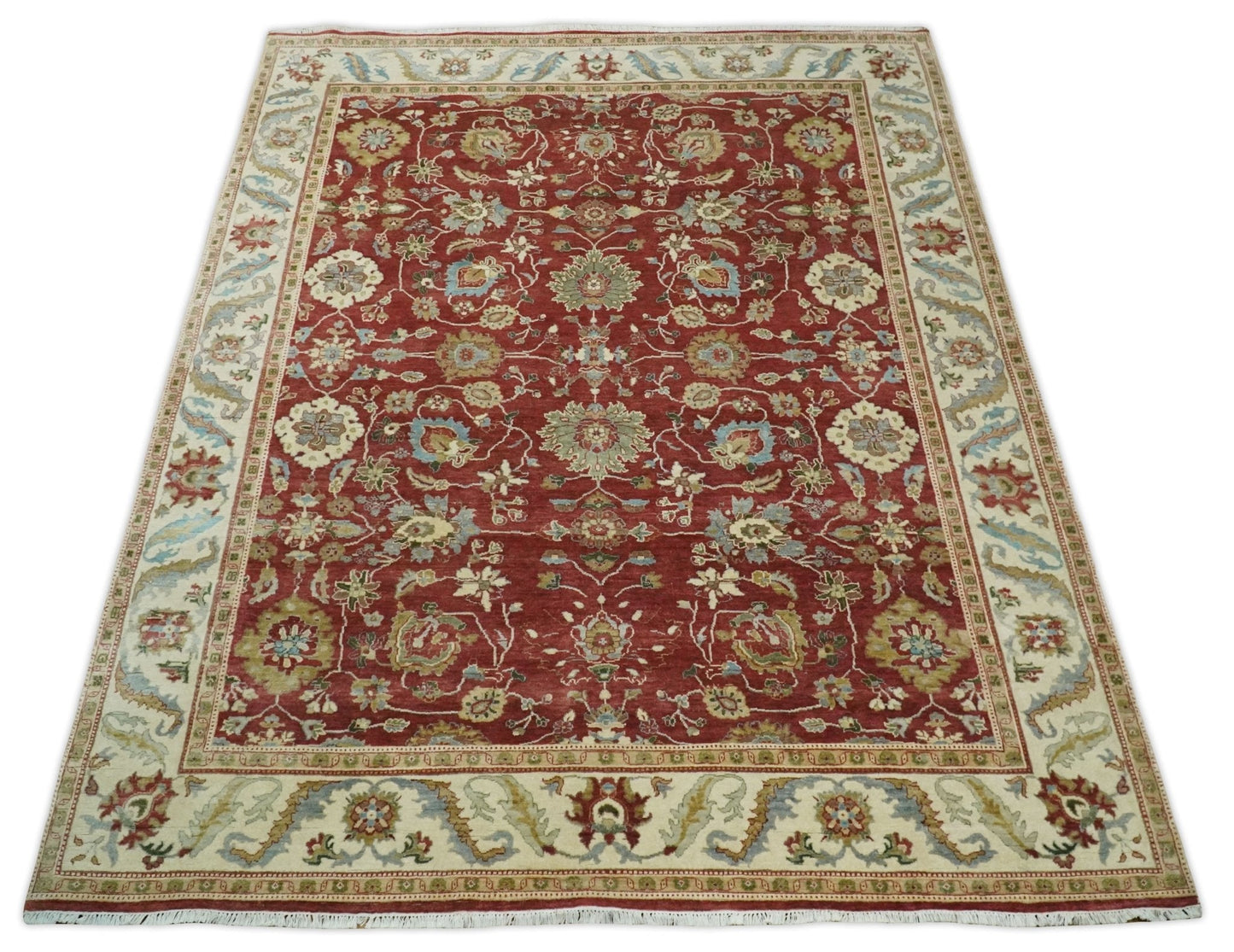 8x10 Fine Hand Knotted Rust and Ivory Traditional Vintage Persian Style Antique Wool Rug | AGR20 - Nuvé