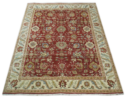8x10 Fine Hand Knotted Rust and Ivory Traditional Vintage Persian Style Antique Wool Rug | AGR20 - Nuvé