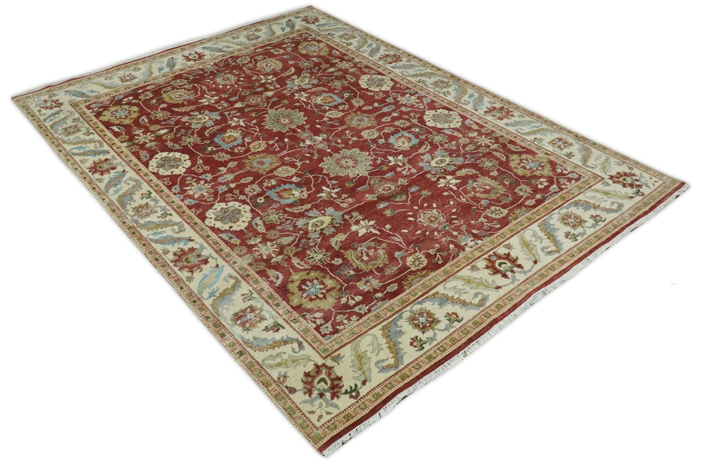 8x10 Fine Hand Knotted Rust and Ivory Traditional Vintage Persian Style Antique Wool Rug | AGR20 - Nuvé
