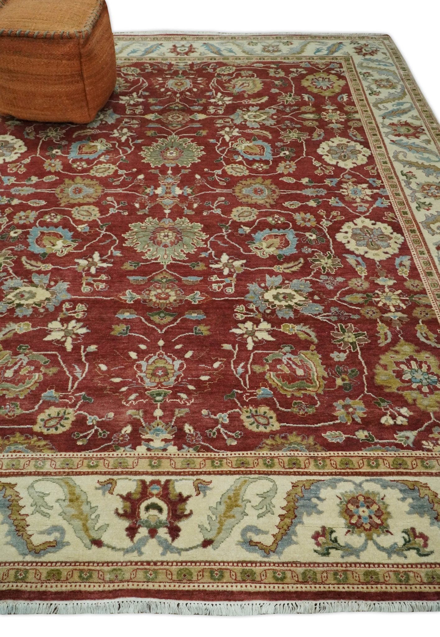 8x10 Fine Hand Knotted Rust and Ivory Traditional Vintage Persian Style Antique Wool Rug | AGR20 - Nuvé