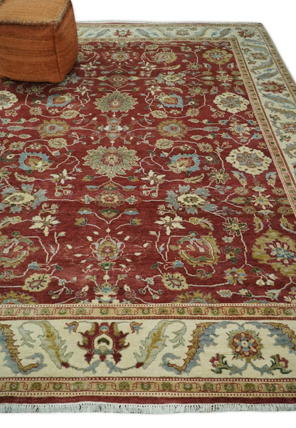 8x10 Fine Hand Knotted Rust and Ivory Traditional Vintage Persian Style Antique Wool Rug | AGR20 - Nuvé