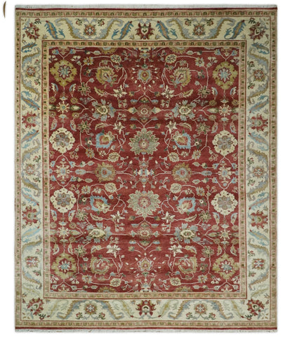 8x10 Fine Hand Knotted Rust and Ivory Traditional Vintage Persian Style Antique Wool Rug | AGR20 - Nuvé