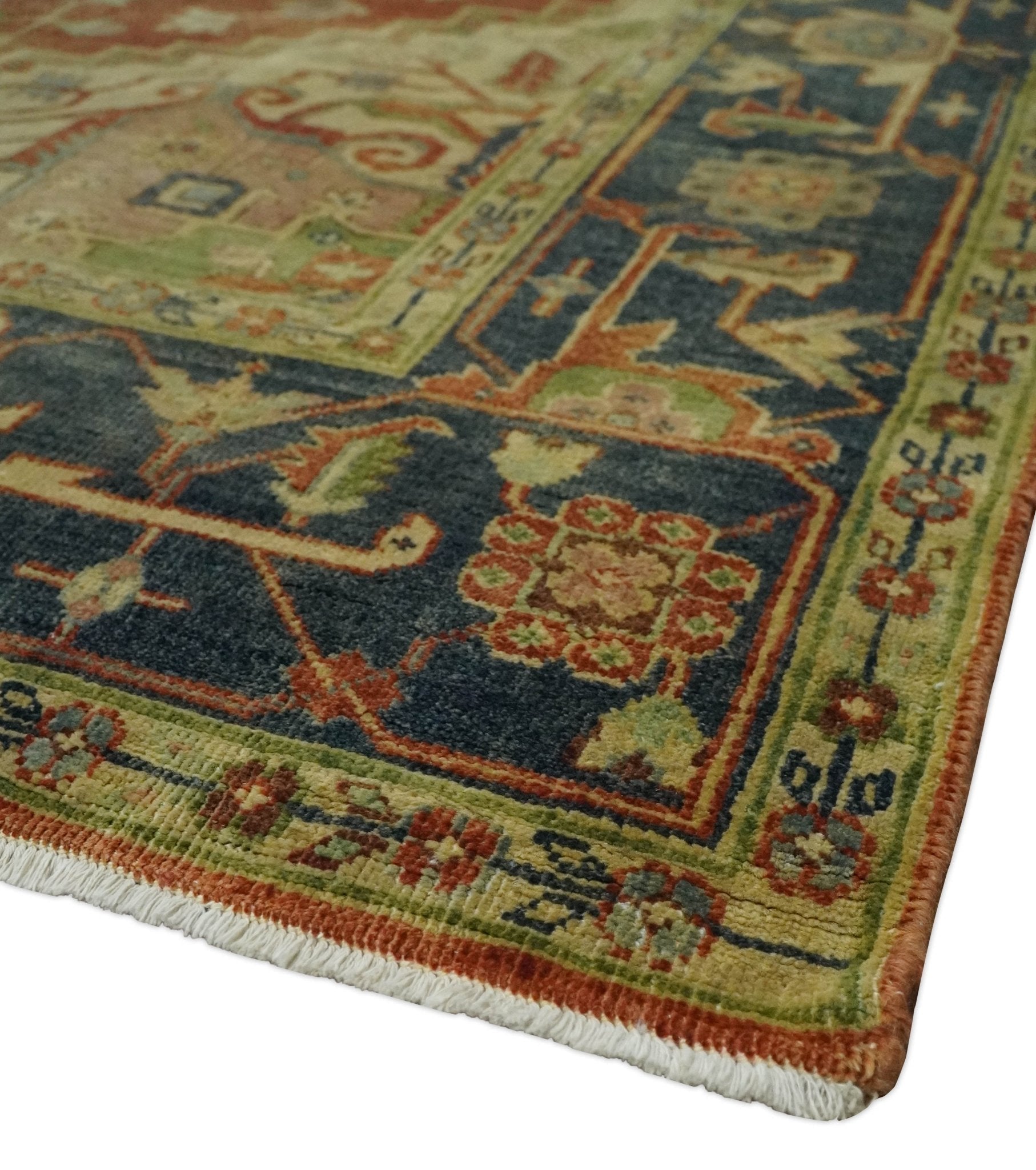 8x10 Gold, Rust and Charcoal Heriz Serapi Traditional Vintage Turkish Style Antique Look Hand Knotted Wool Area Rug | N361810 - Nuvé