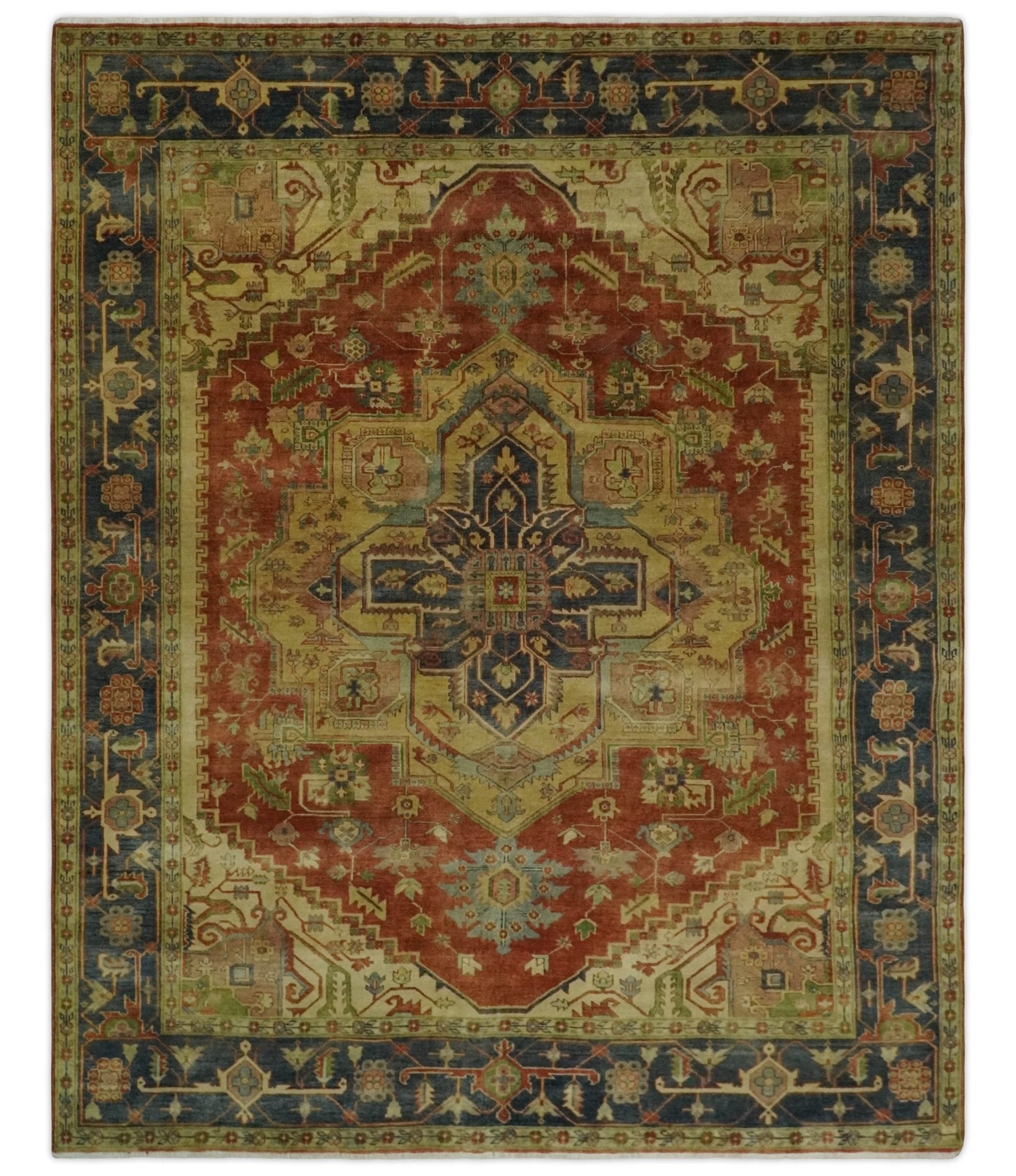 8x10 Gold, Rust and Charcoal Heriz Serapi Traditional Vintage Turkish Style Antique Look Hand Knotted Wool Area Rug | N361810 - Nuvé