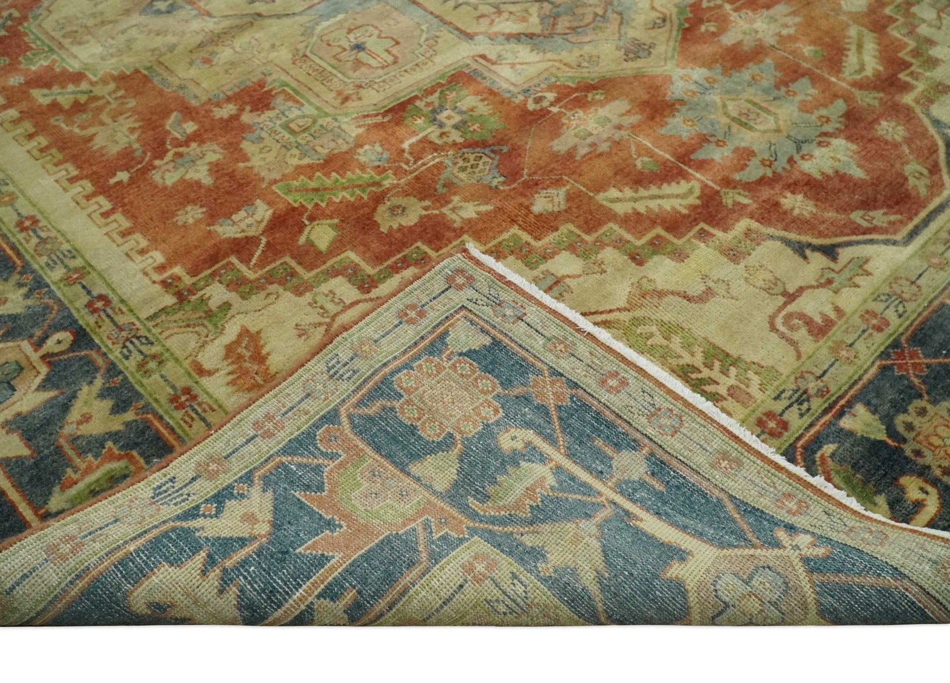 8x10 Gold, Rust and Charcoal Heriz Serapi Traditional Vintage Turkish Style Antique Look Hand Knotted Wool Area Rug | N361810 - Nuvé