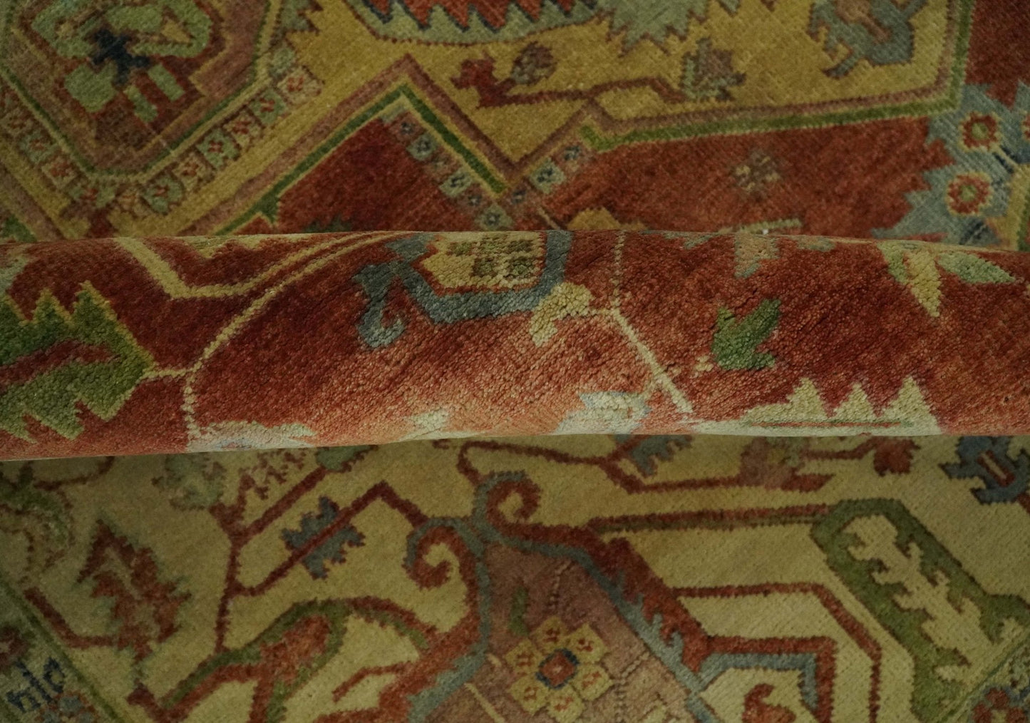 8x10 Gold, Rust and Charcoal Heriz Serapi Traditional Vintage Turkish Style Antique Look Hand Knotted Wool Area Rug | N361810 - Nuvé