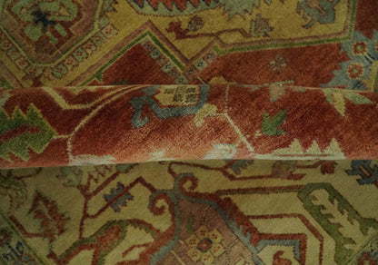 8x10 Gold, Rust and Charcoal Heriz Serapi Traditional Vintage Turkish Style Antique Look Hand Knotted Wool Area Rug | N361810 - Nuvé