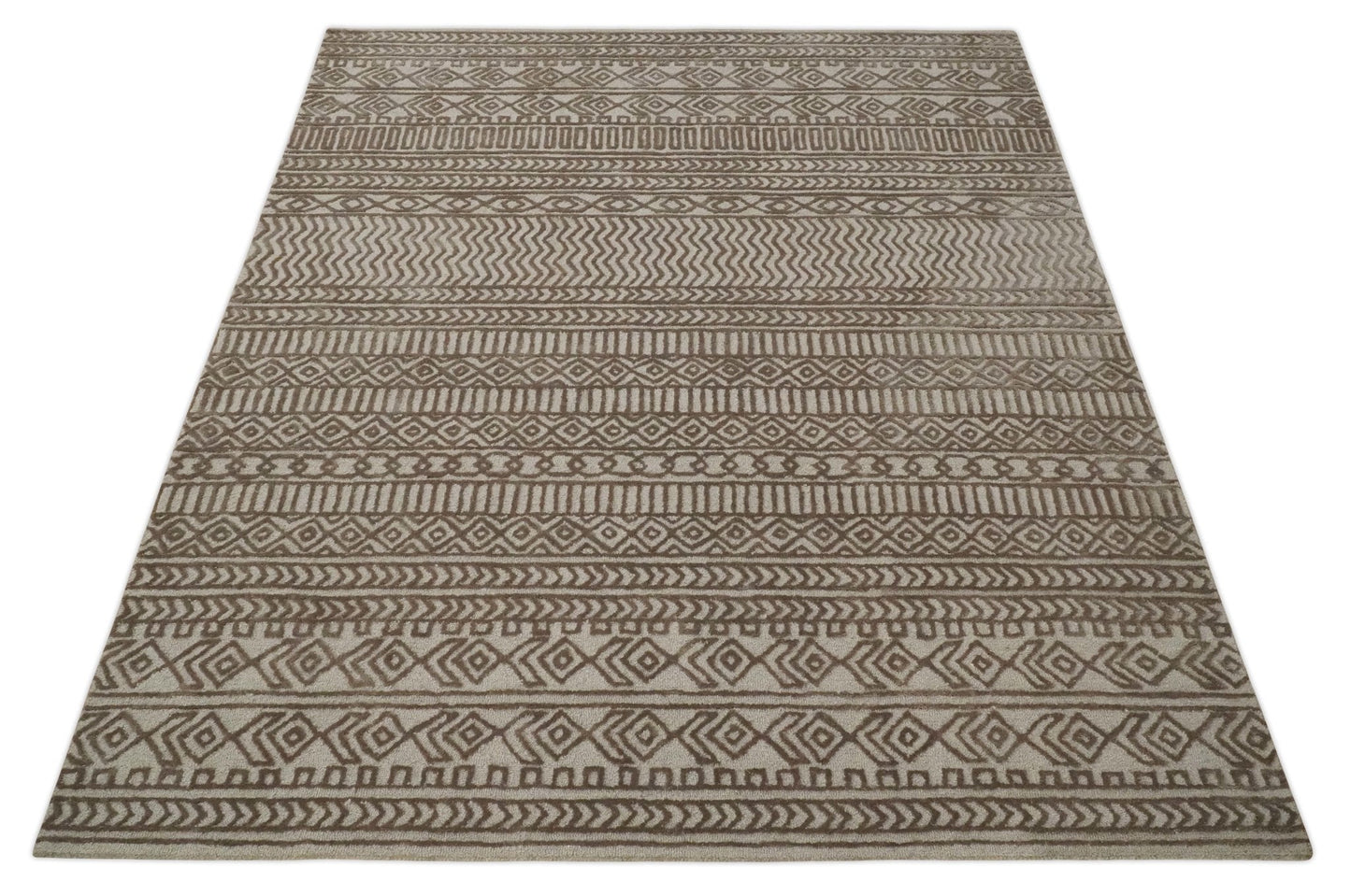 8x10 Hand Tufted Ivory and Bronze Stripes Pattern Rug Multi Size Living Room and Bedroom Rug | TRD6530810S - Nuvé