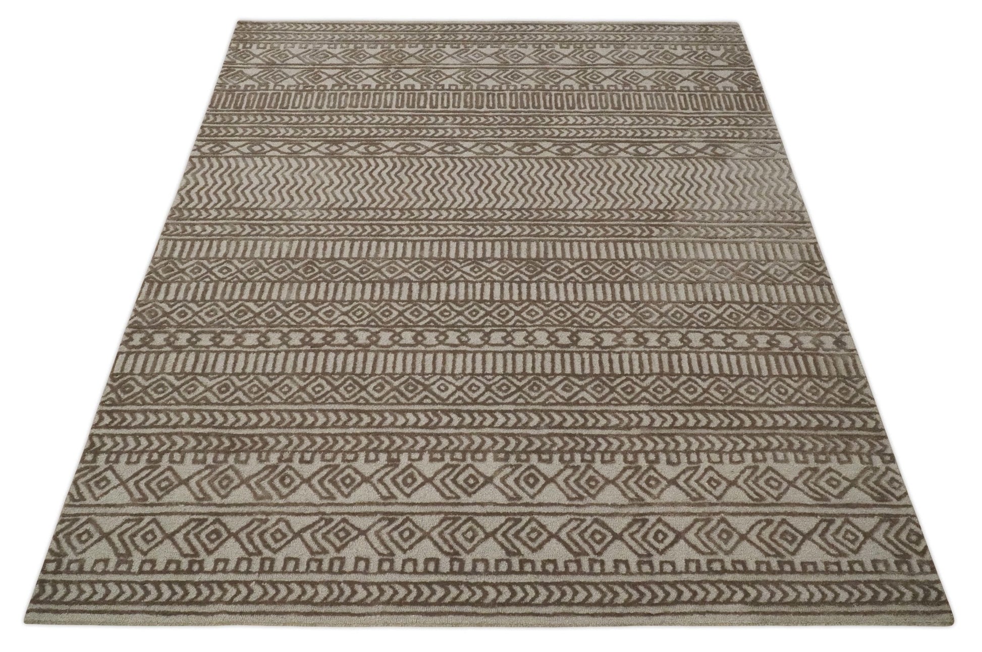 8x10 Hand Tufted Ivory and Bronze Stripes Pattern Rug Multi Size Living Room and Bedroom Rug | TRD6530810S - Nuvé
