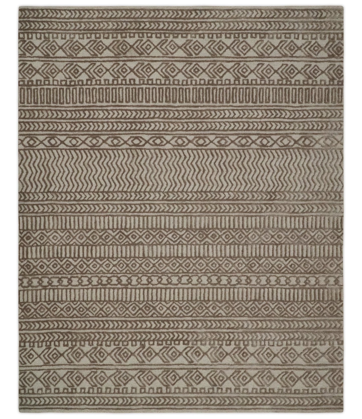 8x10 Hand Tufted Ivory and Bronze Stripes Pattern Rug Multi Size Living Room and Bedroom Rug | TRD6530810S - Nuvé