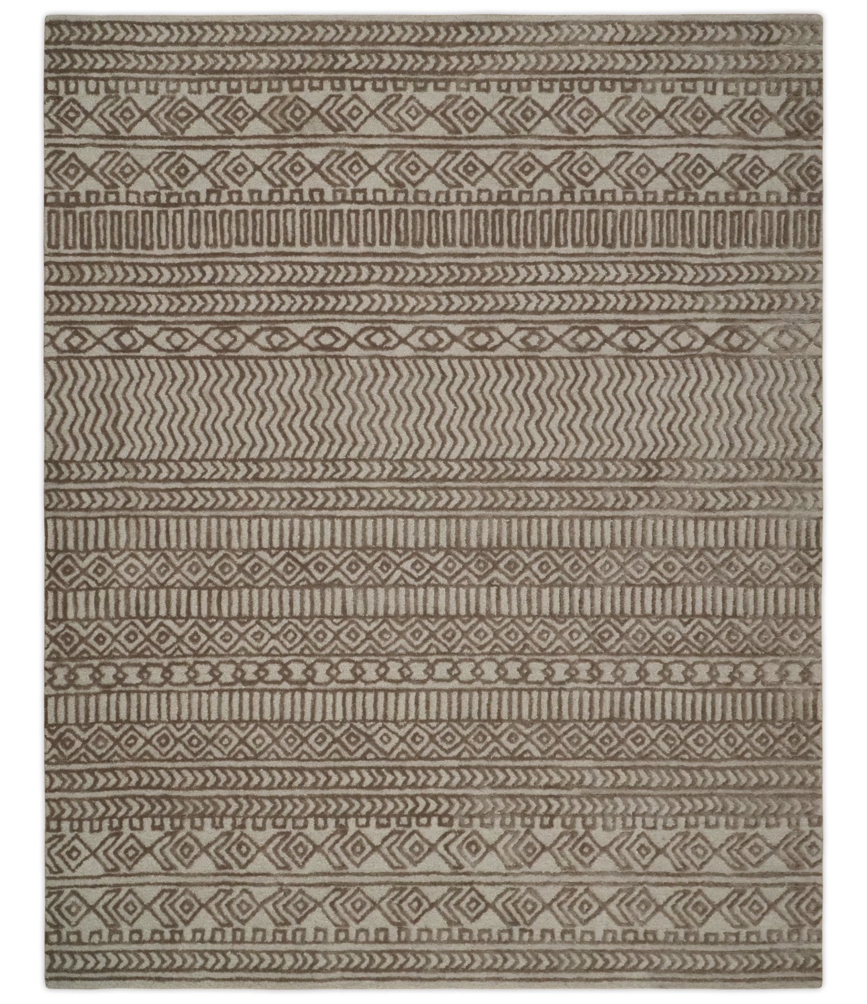 8x10 Hand Tufted Ivory and Bronze Stripes Pattern Rug Multi Size Living Room and Bedroom Rug | TRD6530810S - Nuvé