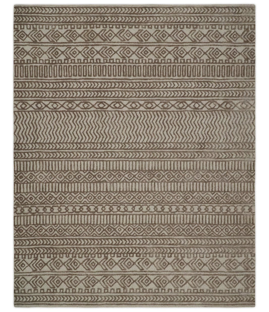 8x10 Hand Tufted Ivory and Bronze Stripes Pattern Rug Multi Size Living Room and Bedroom Rug | TRD6530810S - Nuvé