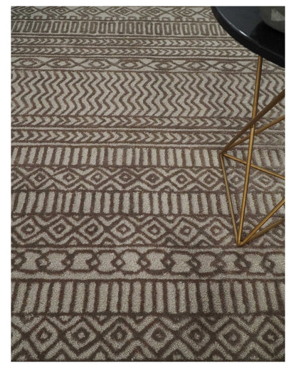 8x10 Hand Tufted Ivory and Bronze Stripes Pattern Rug Multi Size Living Room and Bedroom Rug | TRD6530810S - Nuvé