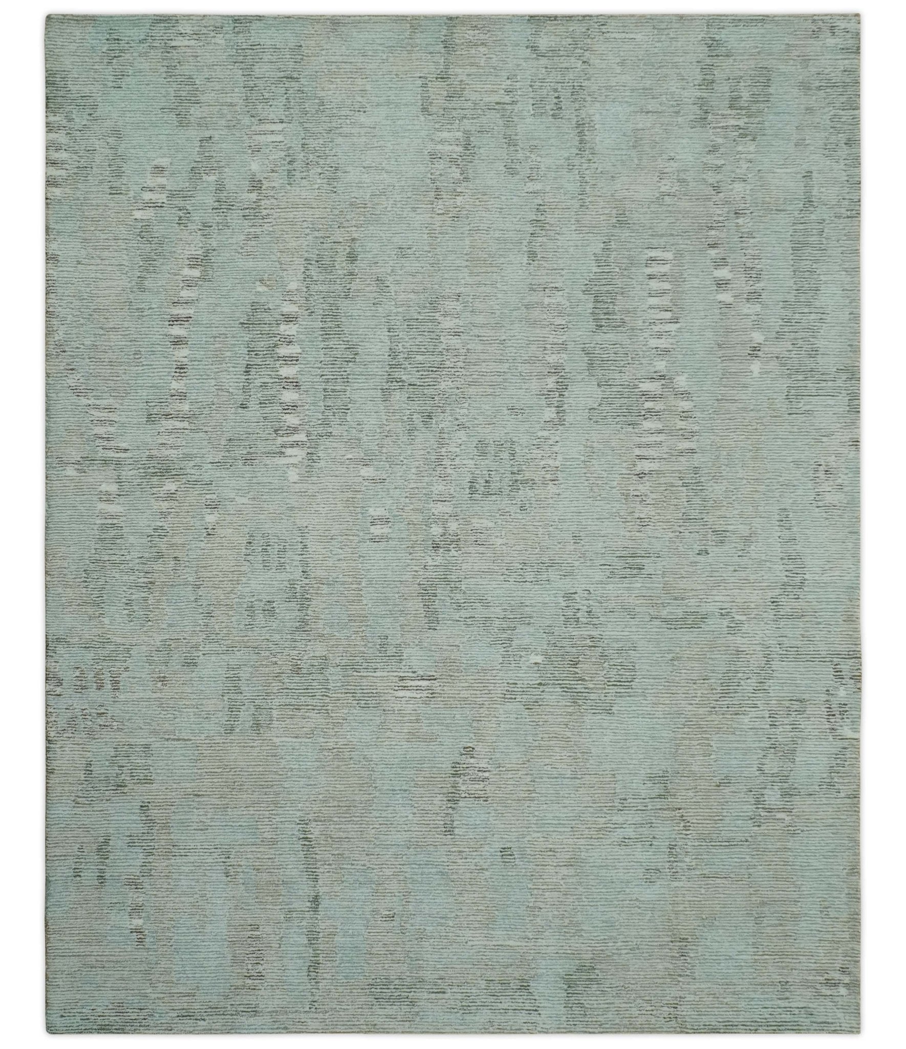 8x10 Modern Abstract Teal, Olive and Ivory Hand Tufted wool area rug - Nuvé