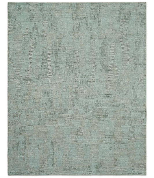 8x10 Modern Abstract Teal, Olive and Ivory Hand Tufted wool area rug - Nuvé
