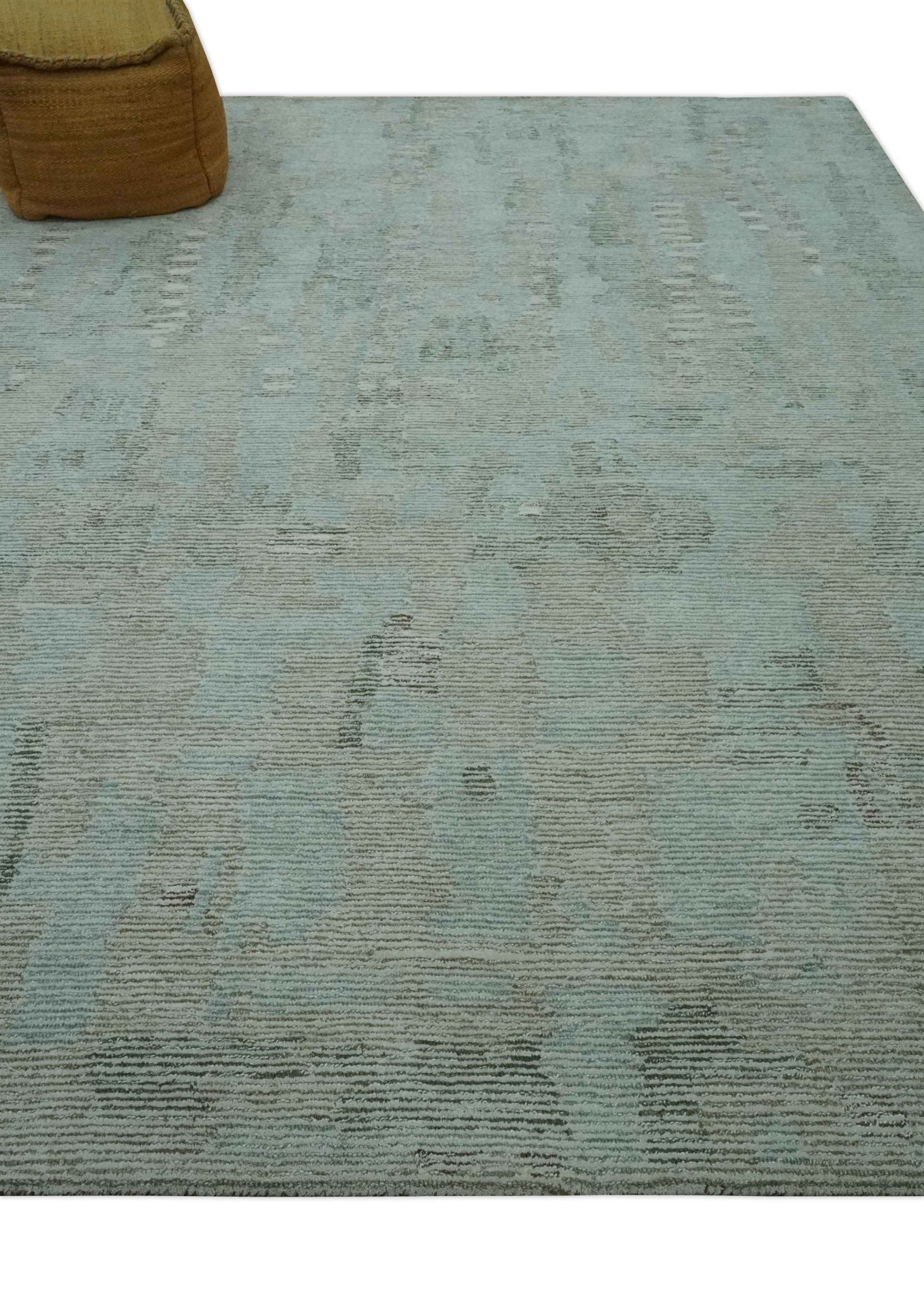 8x10 Modern Abstract Teal, Olive and Ivory Hand Tufted wool area rug - Nuvé