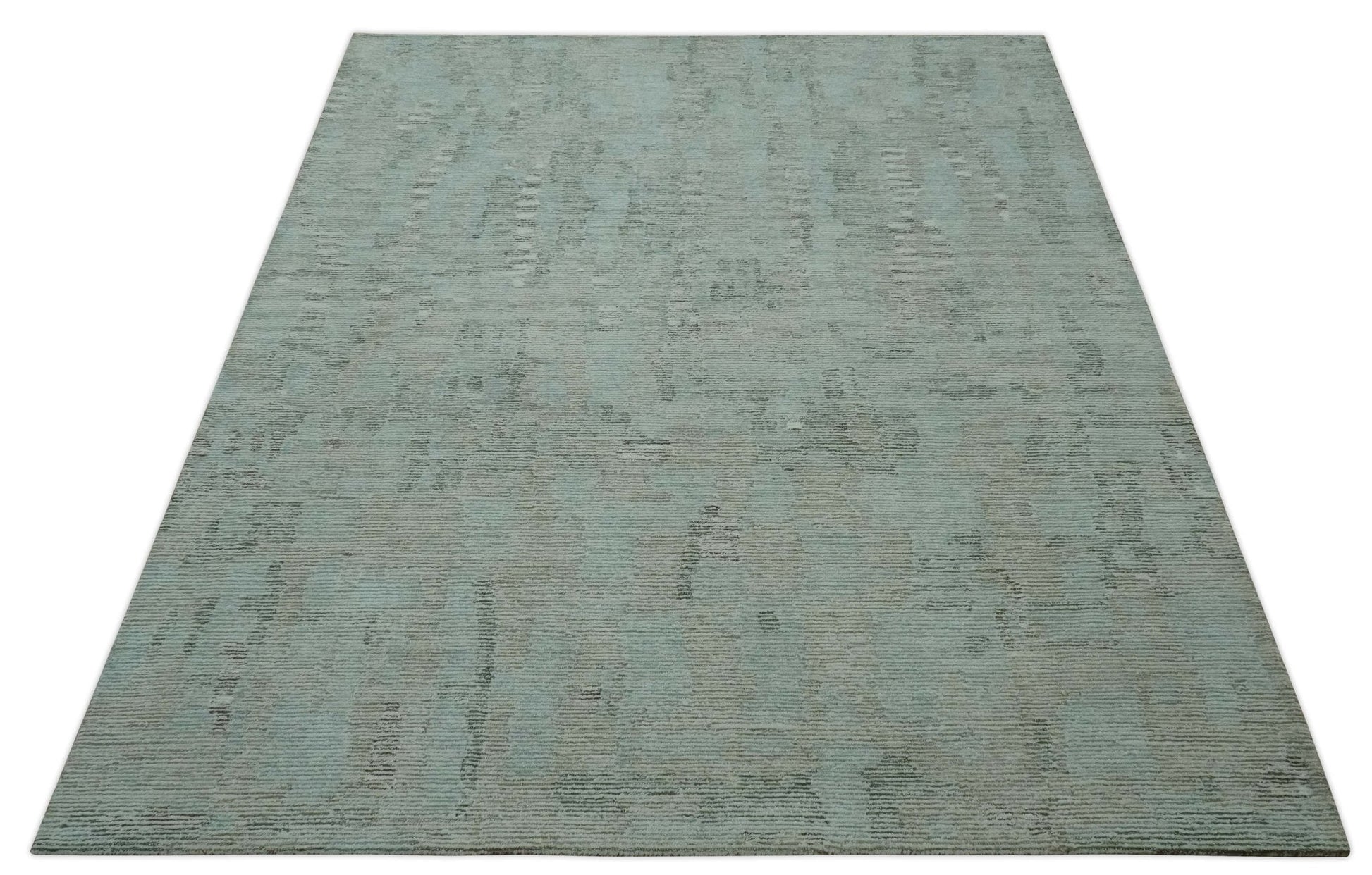8x10 Modern Abstract Teal, Olive and Ivory Hand Tufted wool area rug - Nuvé