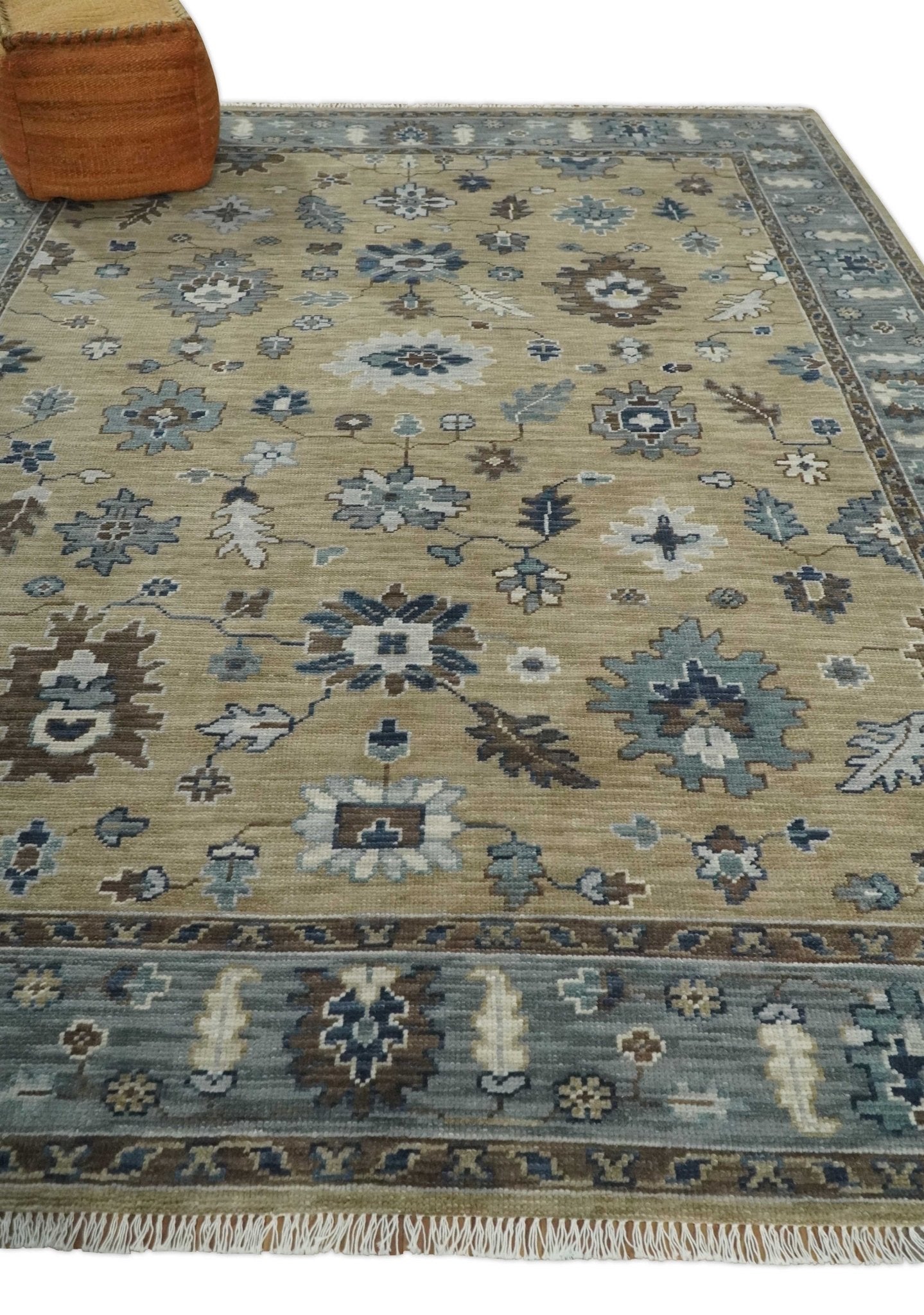 8x10 Traditional Beige and Gray Antique Style Floral Hand knotted Wool Area Rug - Nuvé