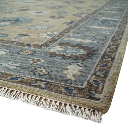 8x10 Traditional Beige and Gray Antique Style Floral Hand knotted Wool Area Rug - Nuvé