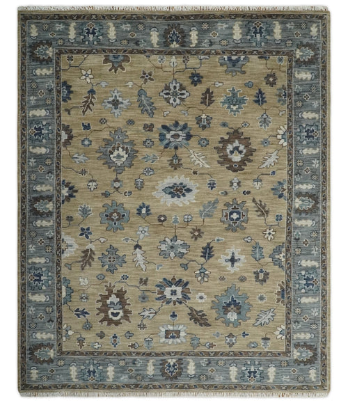 8x10 Traditional Beige and Gray Antique Style Floral Hand knotted Wool Area Rug - Nuvé