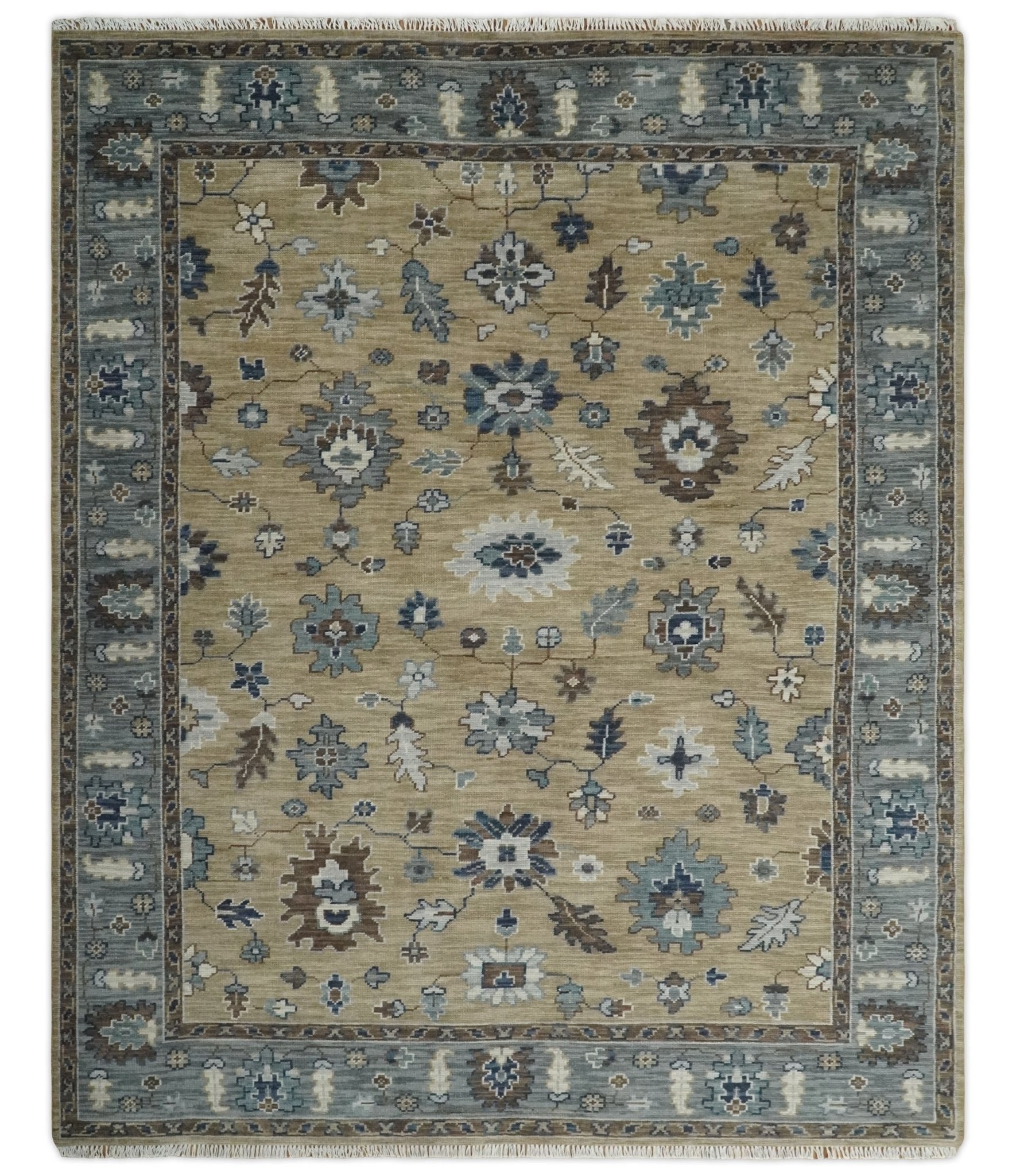 8x10 traditional beige and gray floral hand-knotted wool area rug with antique style design by The Rug Decor