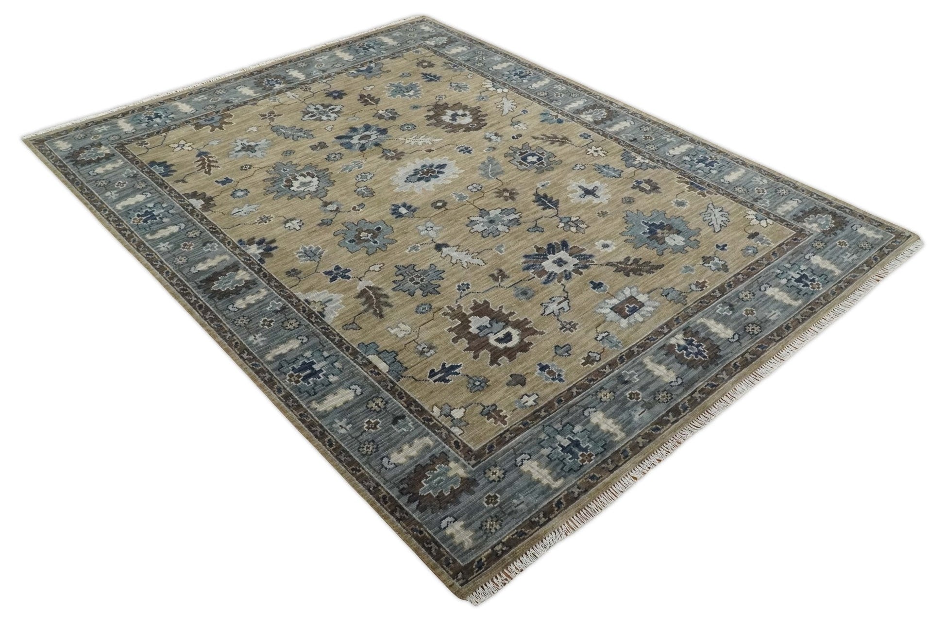 8x10 Traditional Beige and Gray Antique Style Floral Hand knotted Wool Area Rug - Nuvé
