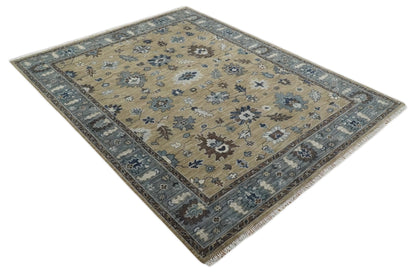 8x10 Traditional Beige and Gray Antique Style Floral Hand knotted Wool Area Rug - Nuvé