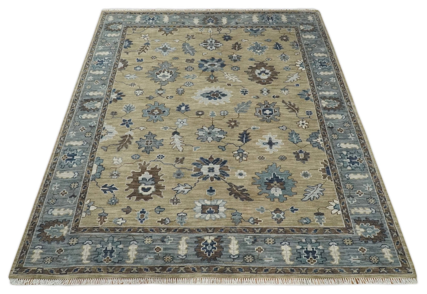 8x10 Traditional Beige and Gray Antique Style Floral Hand knotted Wool Area Rug - Nuvé