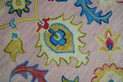 8x10 Vibrant Colorful Pink, Olive and Blue Oriental Oushak Hand Tufted area rug - Nuvé