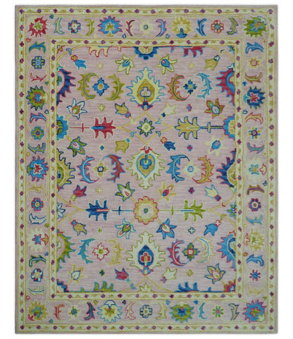 8x10 Vibrant Colorful Pink, Olive and Blue Oriental Oushak Hand Tufted area rug - Nuvé