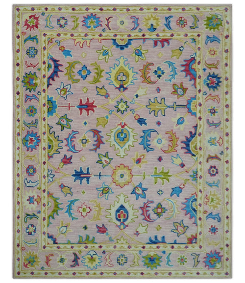 8x10 Vibrant Colorful Pink, Olive and Blue Oriental Oushak Hand Tufted area rug - Nuvé