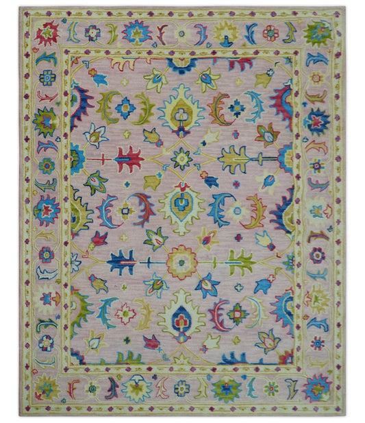 8x10 Vibrant Colorful Pink, Olive and Blue Oriental Oushak Hand Tufted area rug - Nuvé