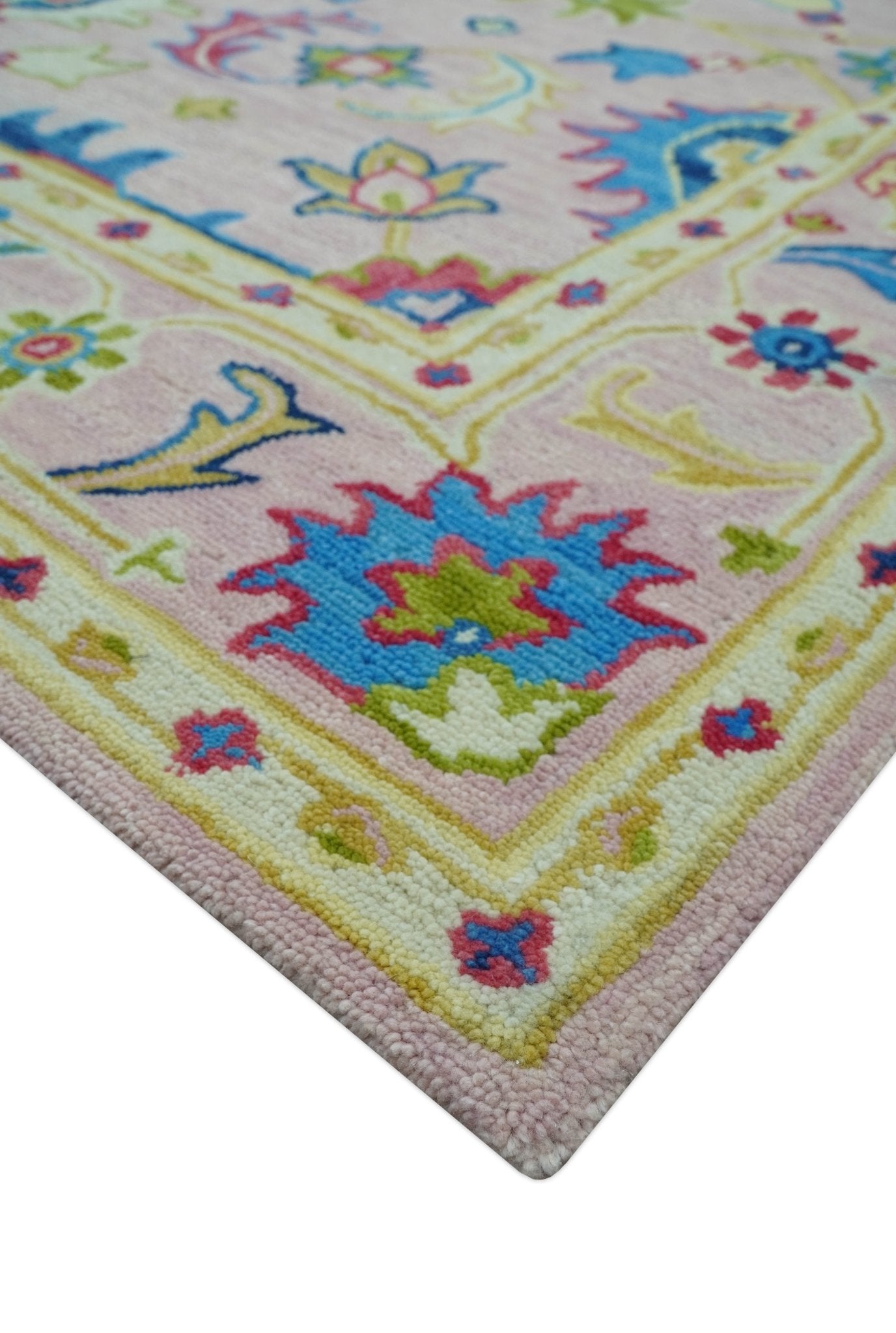 8x10 Vibrant Colorful Pink, Olive and Blue Oriental Oushak Hand Tufted area rug - Nuvé