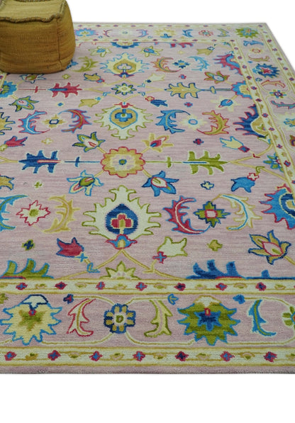 8x10 Vibrant Colorful Pink, Olive and Blue Oriental Oushak Hand Tufted area rug - Nuvé