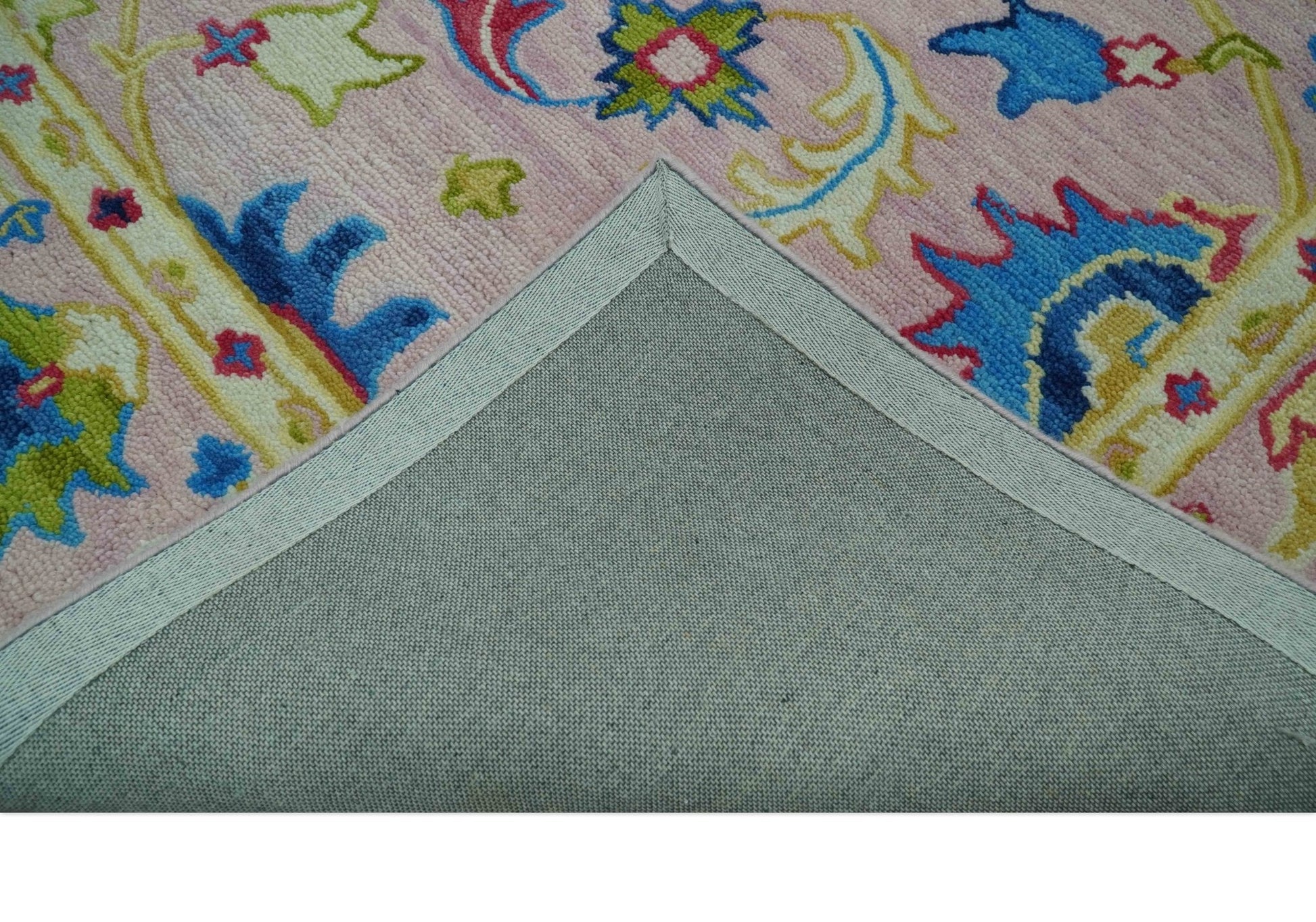 8x10 Vibrant Colorful Pink, Olive and Blue Oriental Oushak Hand Tufted area rug - Nuvé