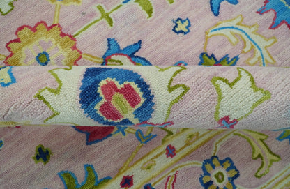 8x10 Vibrant Colorful Pink, Olive and Blue Oriental Oushak Hand Tufted area rug - Nuvé