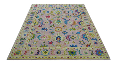 8x10 Vibrant Colorful Pink, Olive and Blue Oriental Oushak Hand Tufted area rug - Nuvé